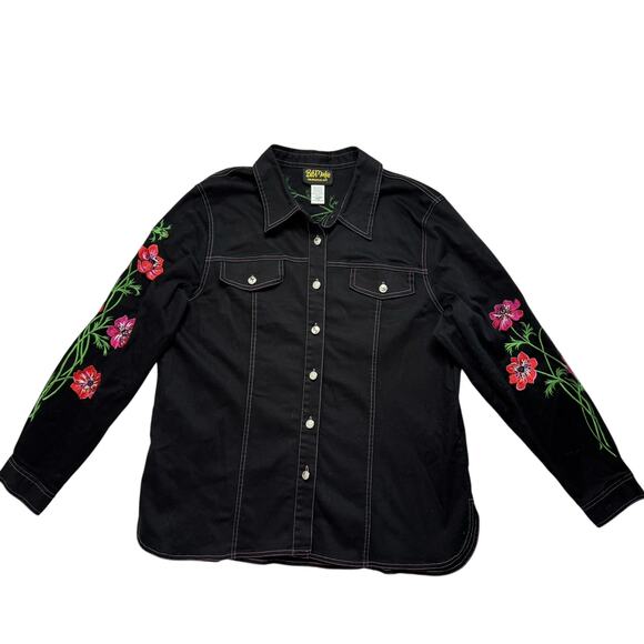 Vintage BOB MACKIE Western Floral Embroidered Black Shirt Jacket Size Large - Picture 4 of 10